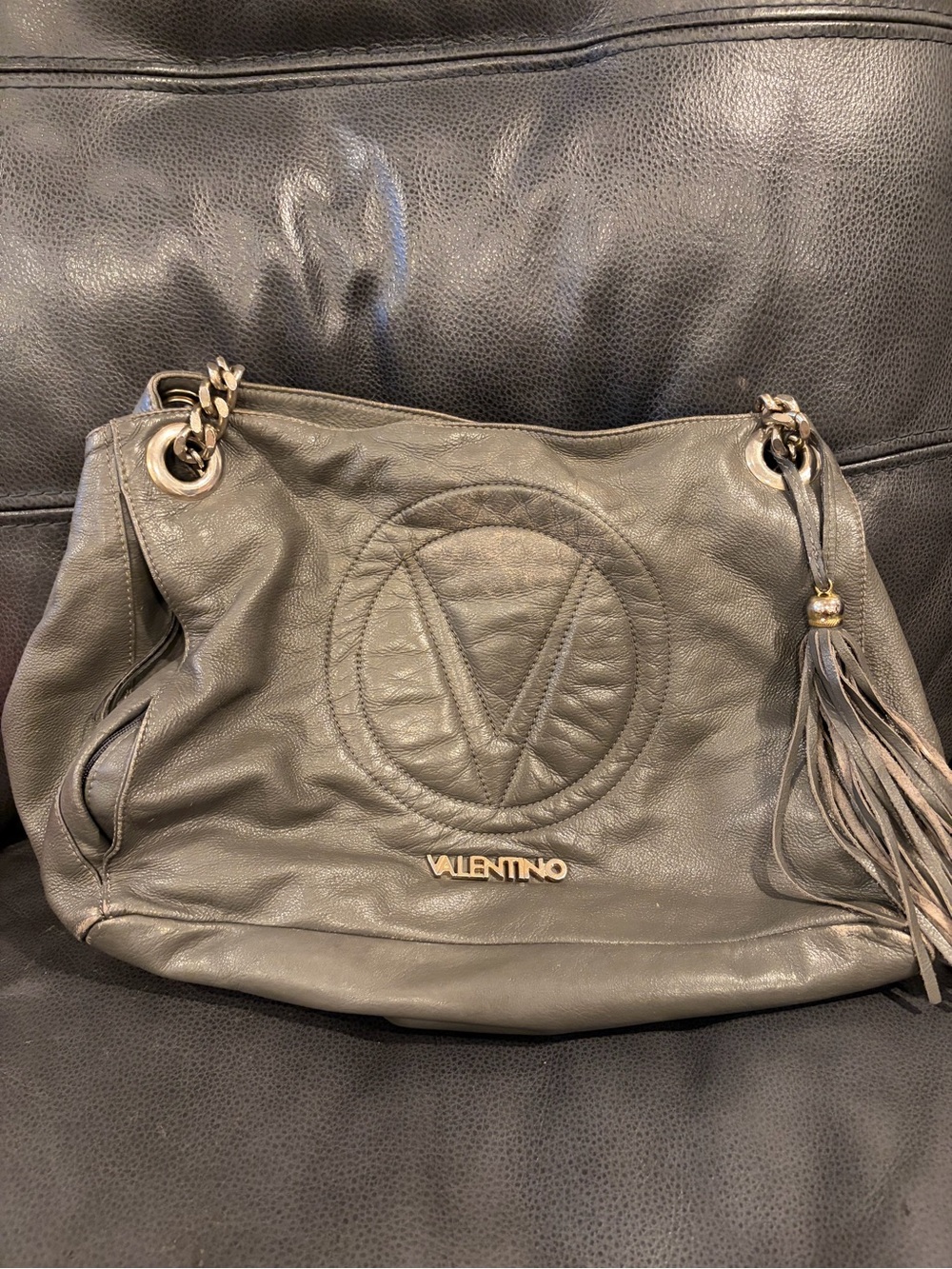 Valentino Olive Green Leather Hobo with Tassel and Gold Hardware